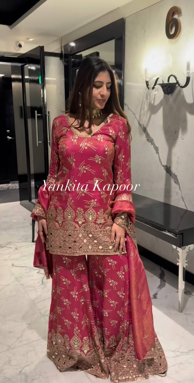 Function Wear Orange Embellished Sequence Sharara Suit main image 1
