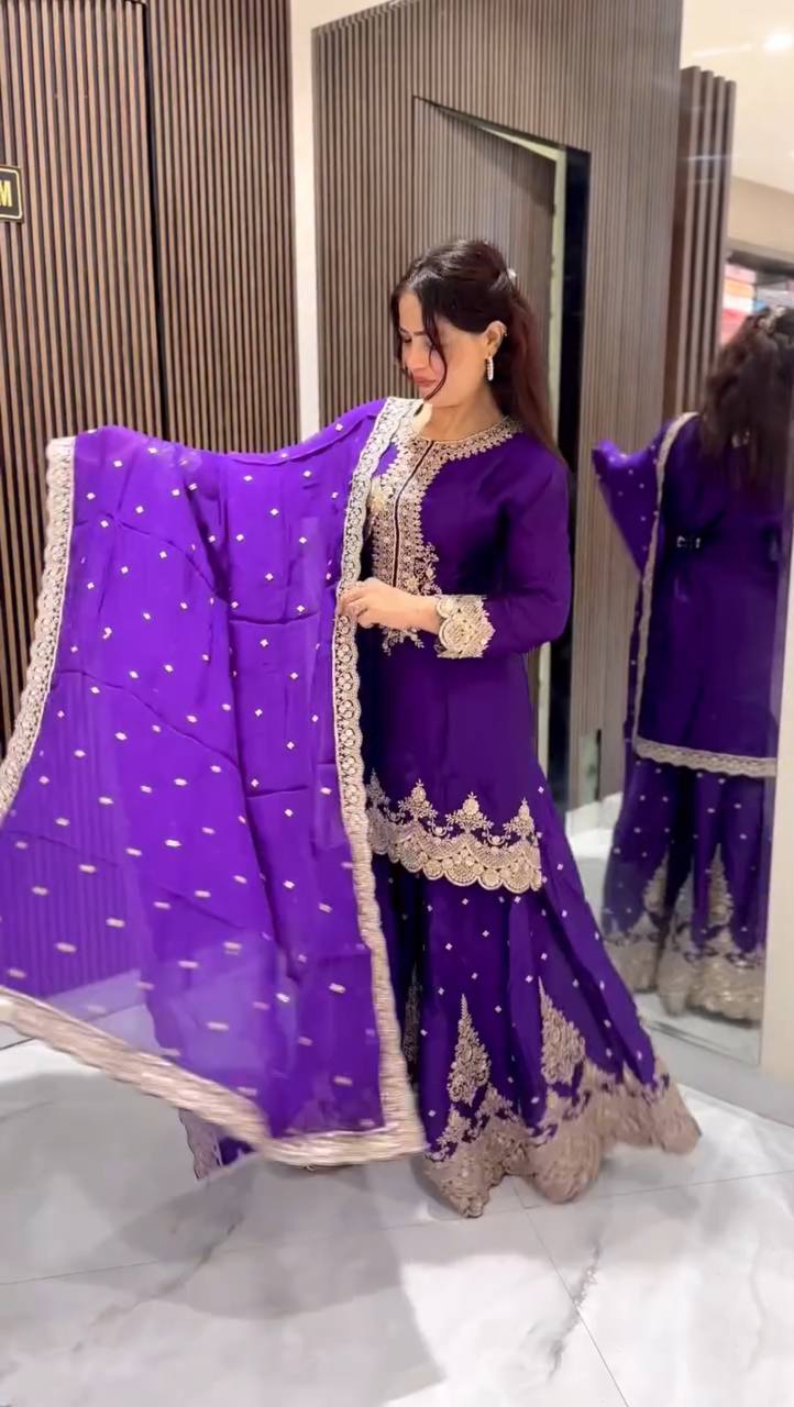 Precious Georgette Lavender Color Sequence Work Sharara Suit