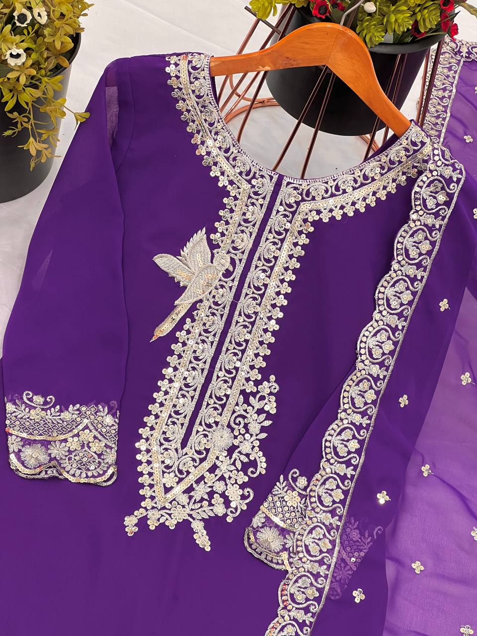 Precious Georgette Lavender Color Sequence Work Sharara Suit