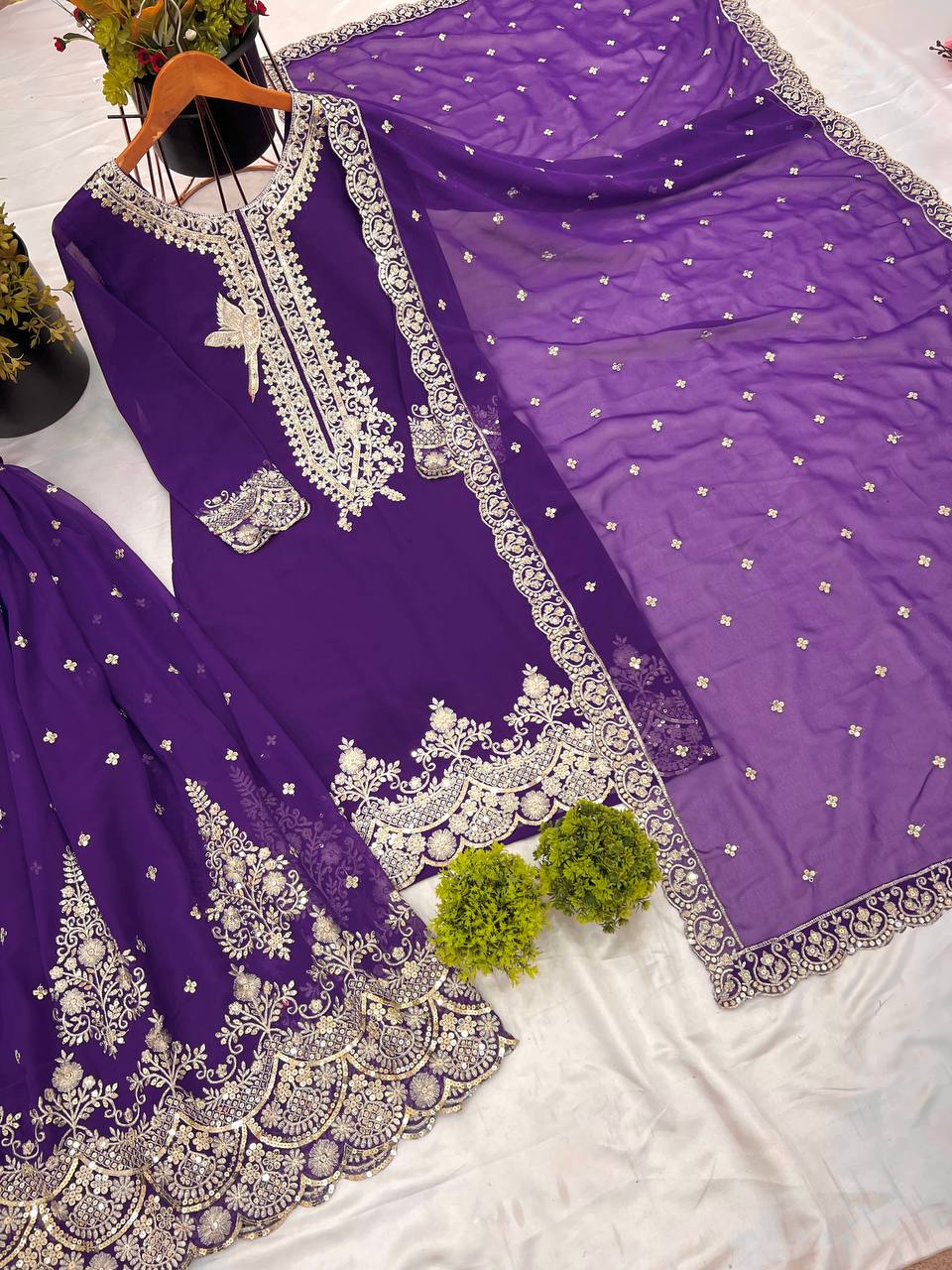 Precious Georgette Lavender Color Sequence Work Sharara Suit