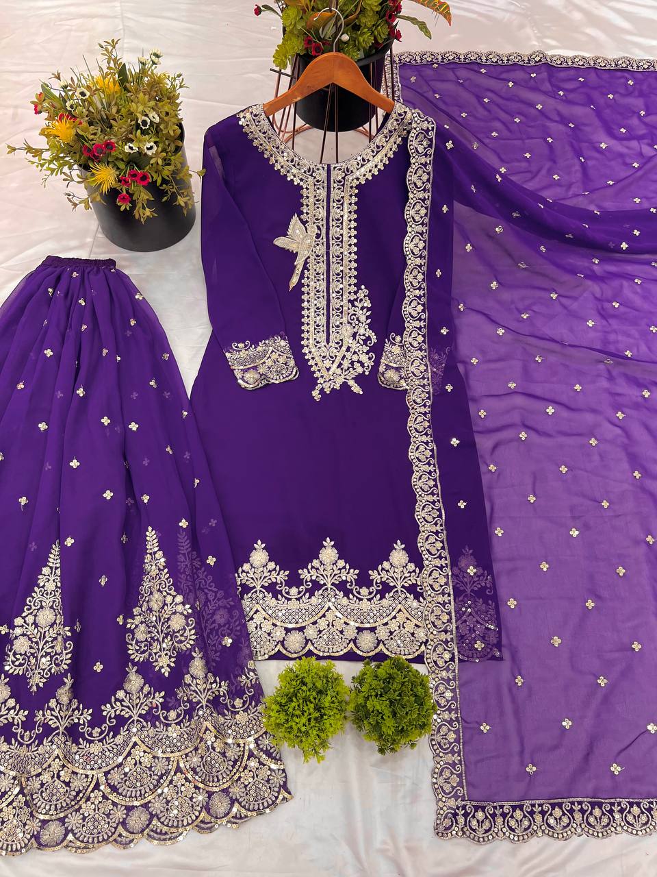 Precious Georgette Lavender Color Sequence Work Sharara Suit