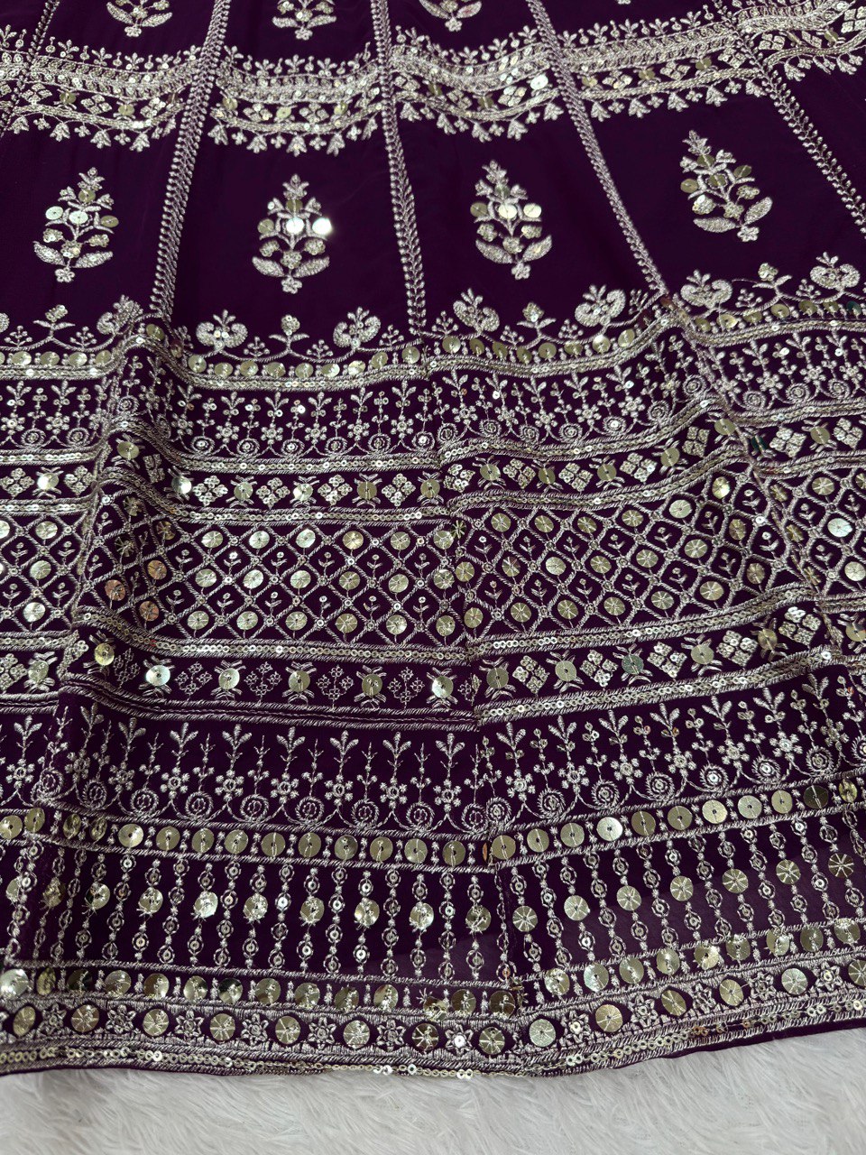 Fabulous Gorgette Wine Color Sequnce Work Lehenga Choli