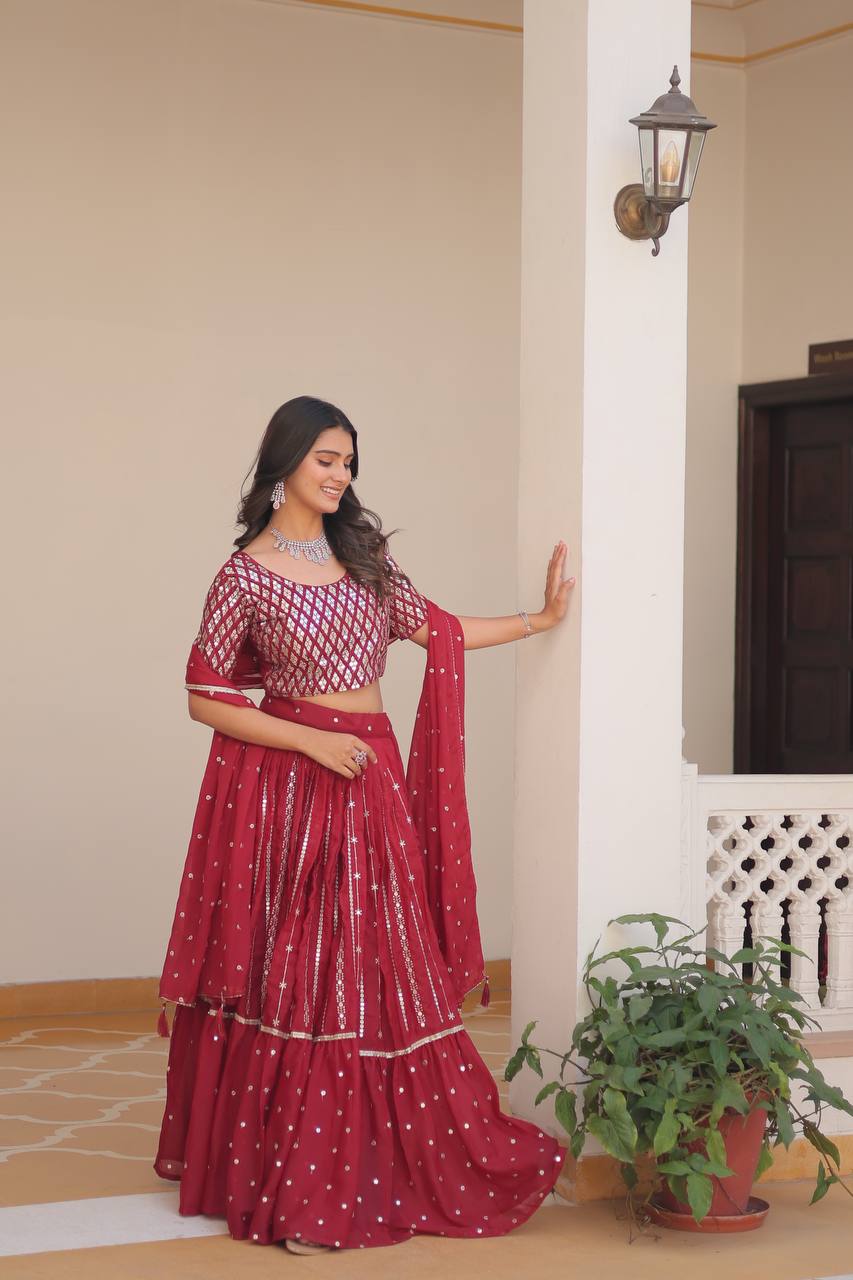Precious Georgette Sequence Work Red Color Lehenga Choli