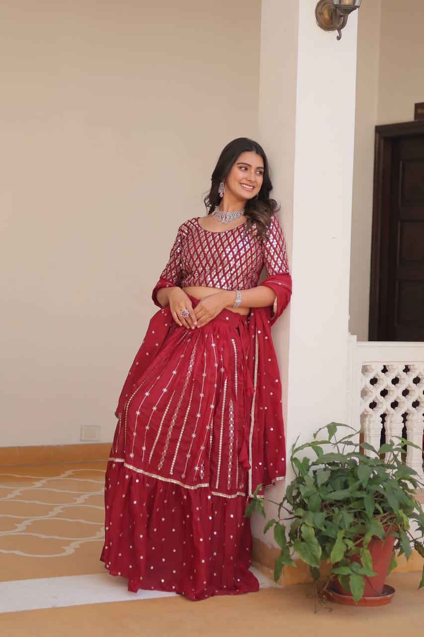 Precious Georgette Sequence Work Red Color Lehenga Choli