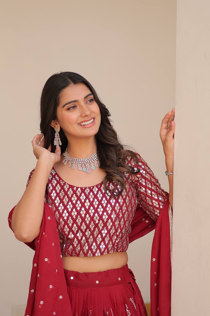 Precious Georgette Sequence Work Red Color Lehenga Choli