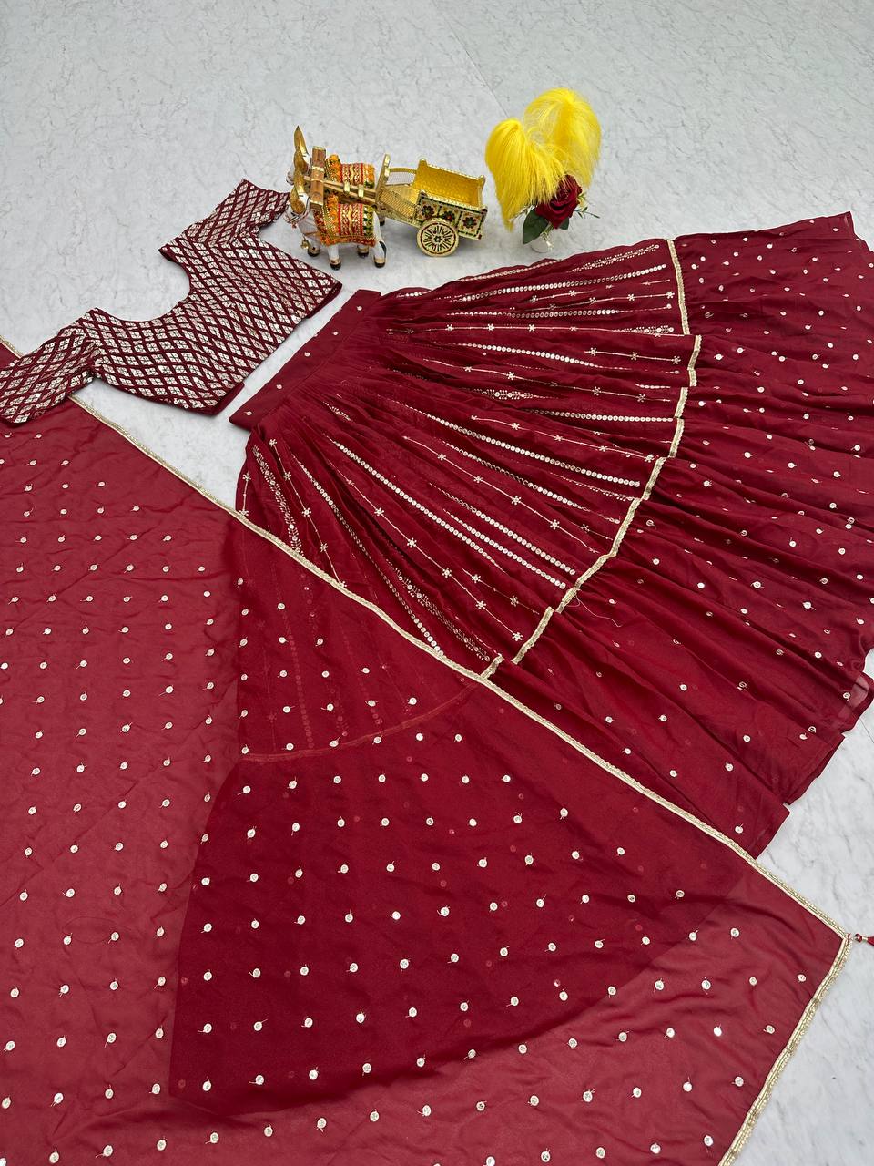 Precious Georgette Sequence Work Red Color Lehenga Choli