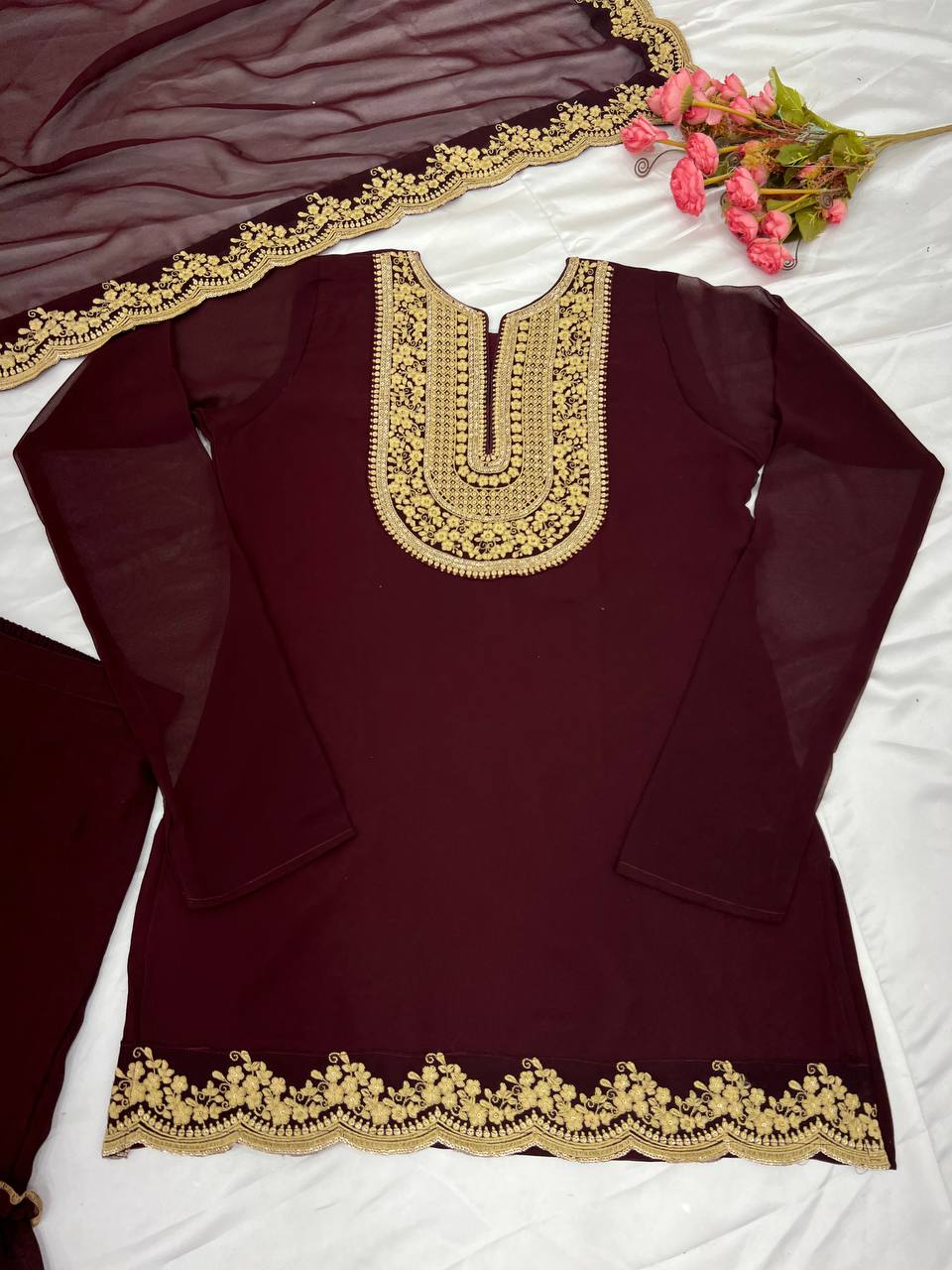 Traditional wear Embroidery Work Purple Color Sharara Suit