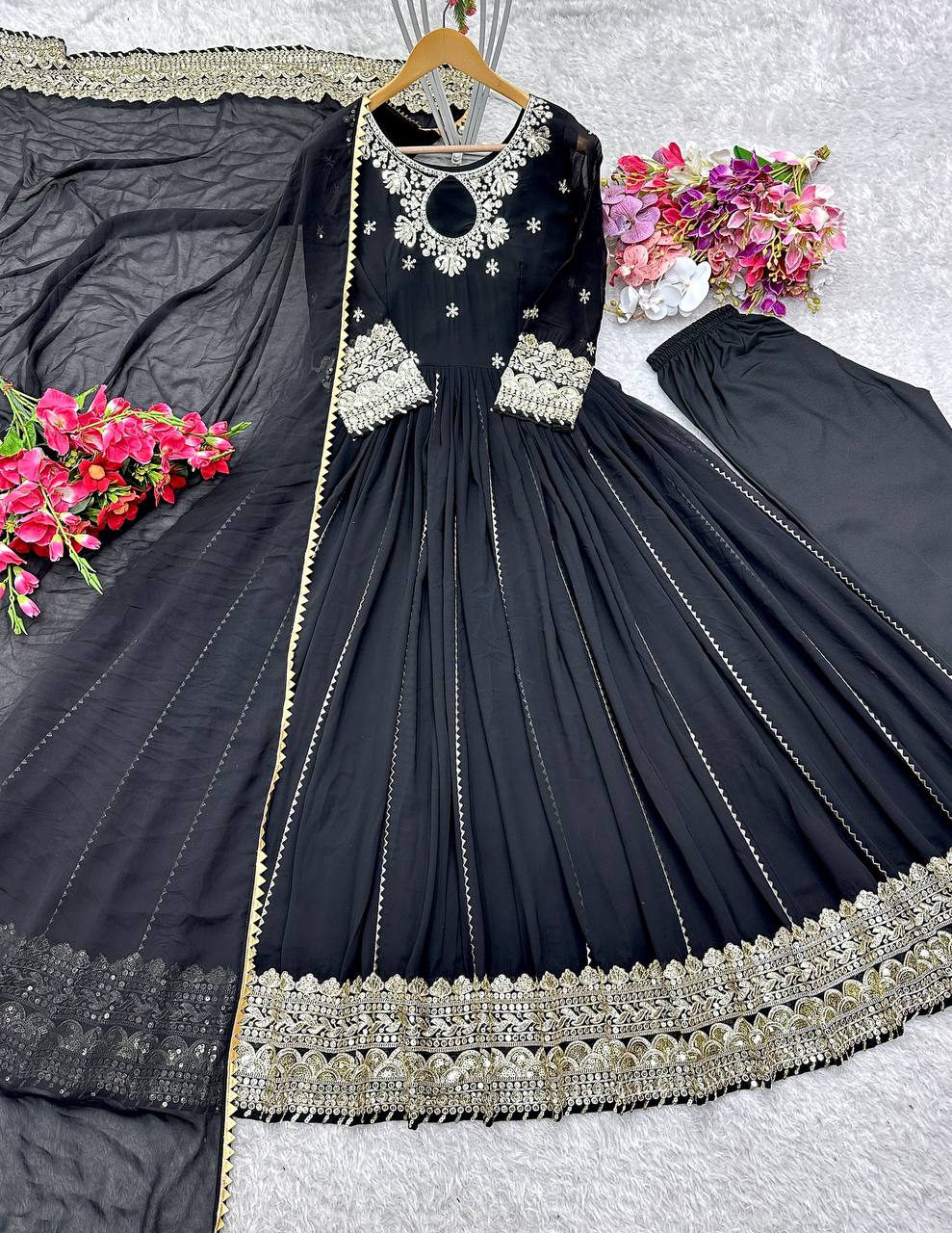 Wedding & Party Wear Sequence Work Black Color Gown