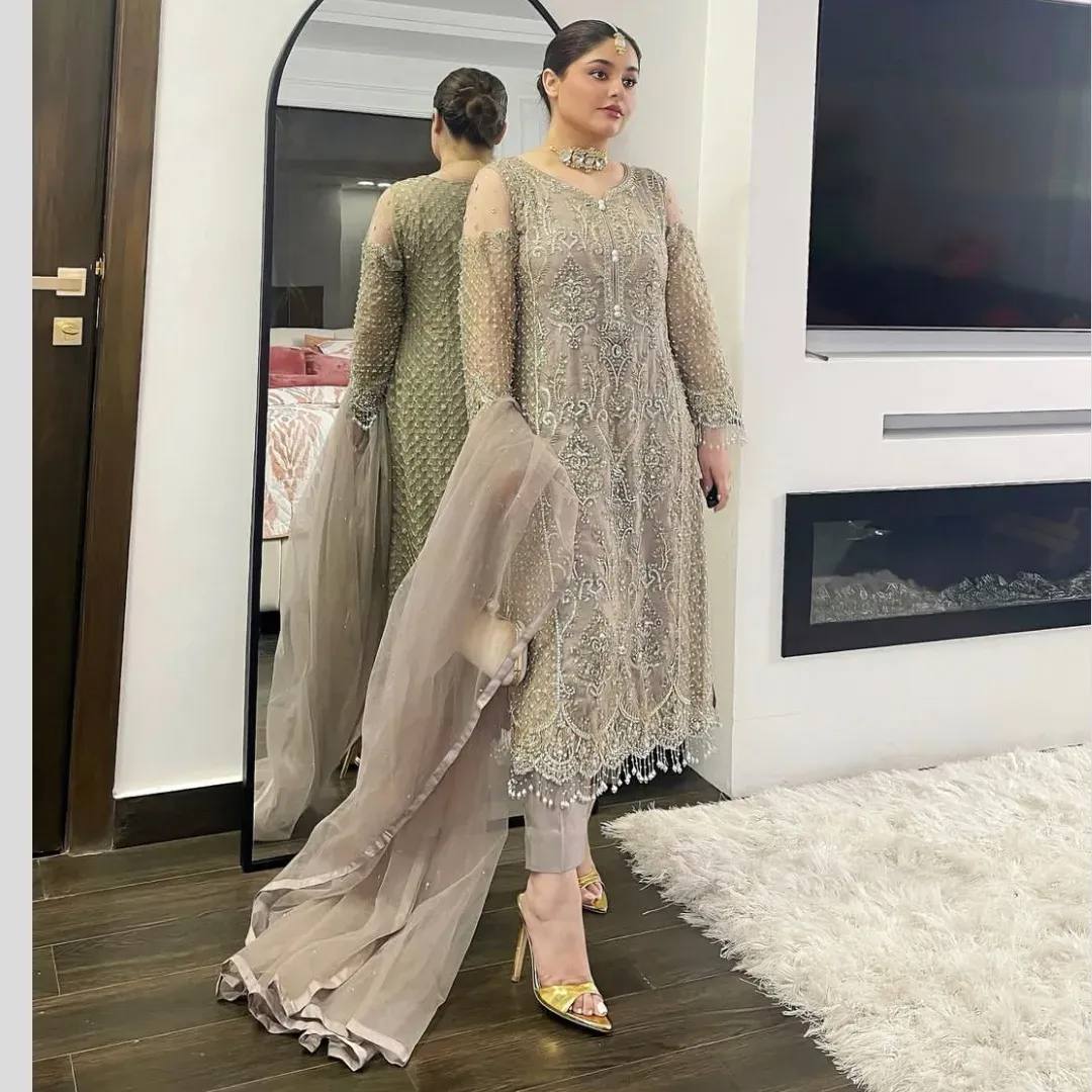 Festive Wear Soft Net Beige Color Salwar Suit