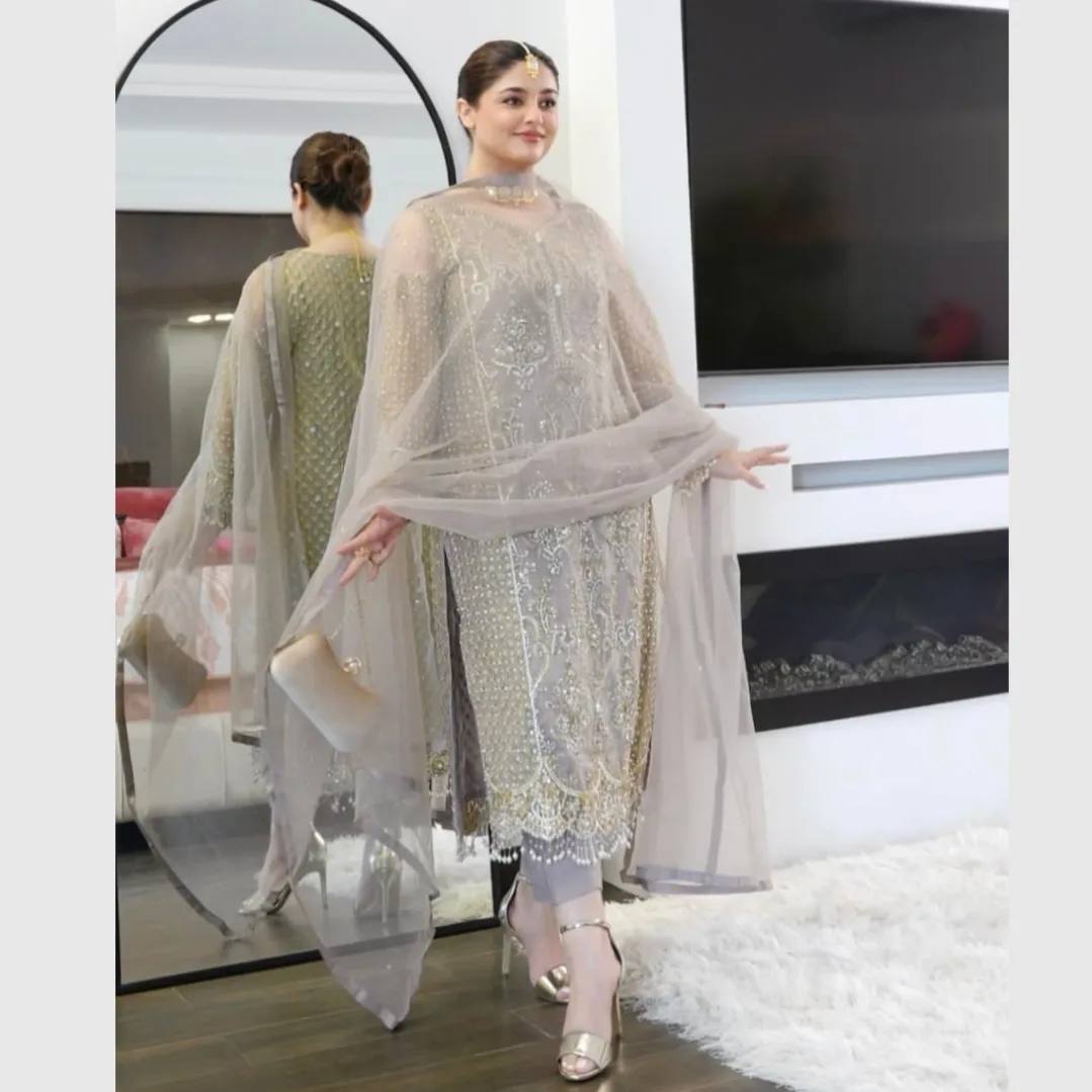 Festive Wear Soft Net Beige Color Salwar Suit