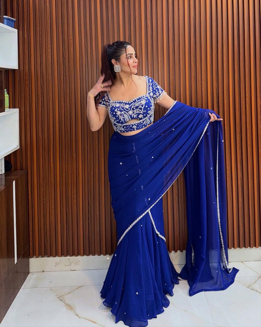 Traditional wear Thread With Sequence Work Blue Color Lehenga Choli