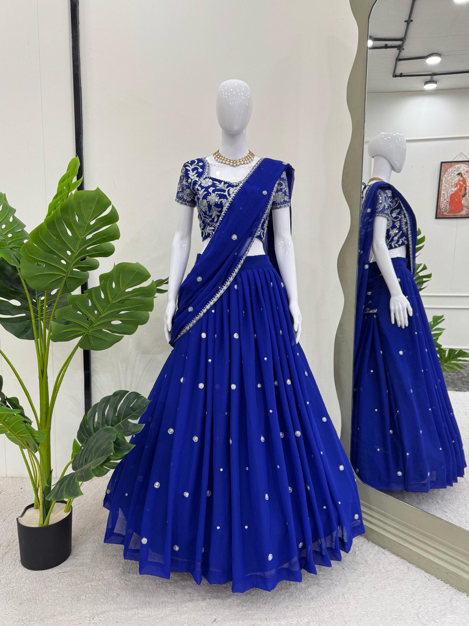 Traditional wear Thread With Sequence Work Blue Color Lehenga Choli