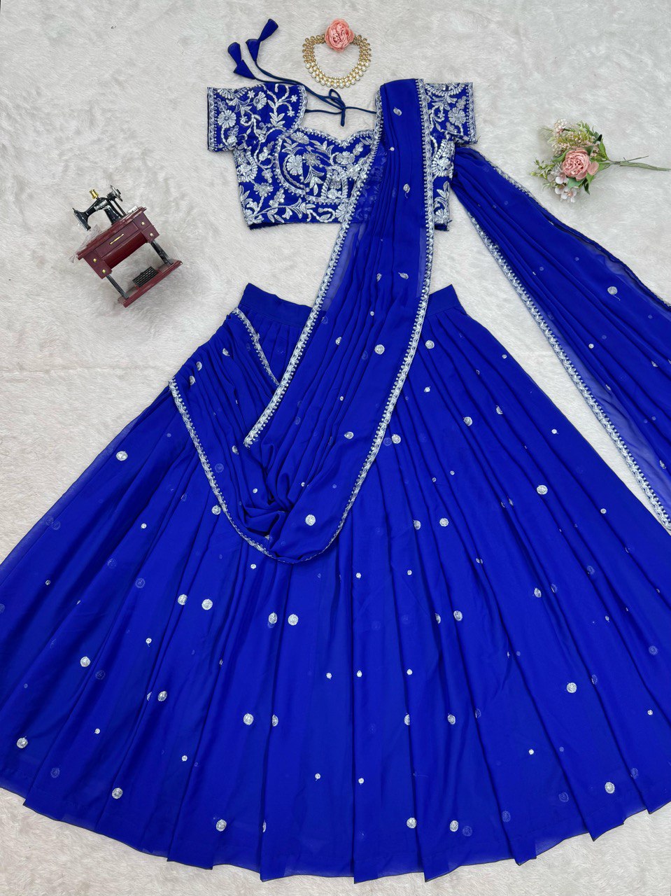 Traditional wear Thread With Sequence Work Blue Color Lehenga Choli
