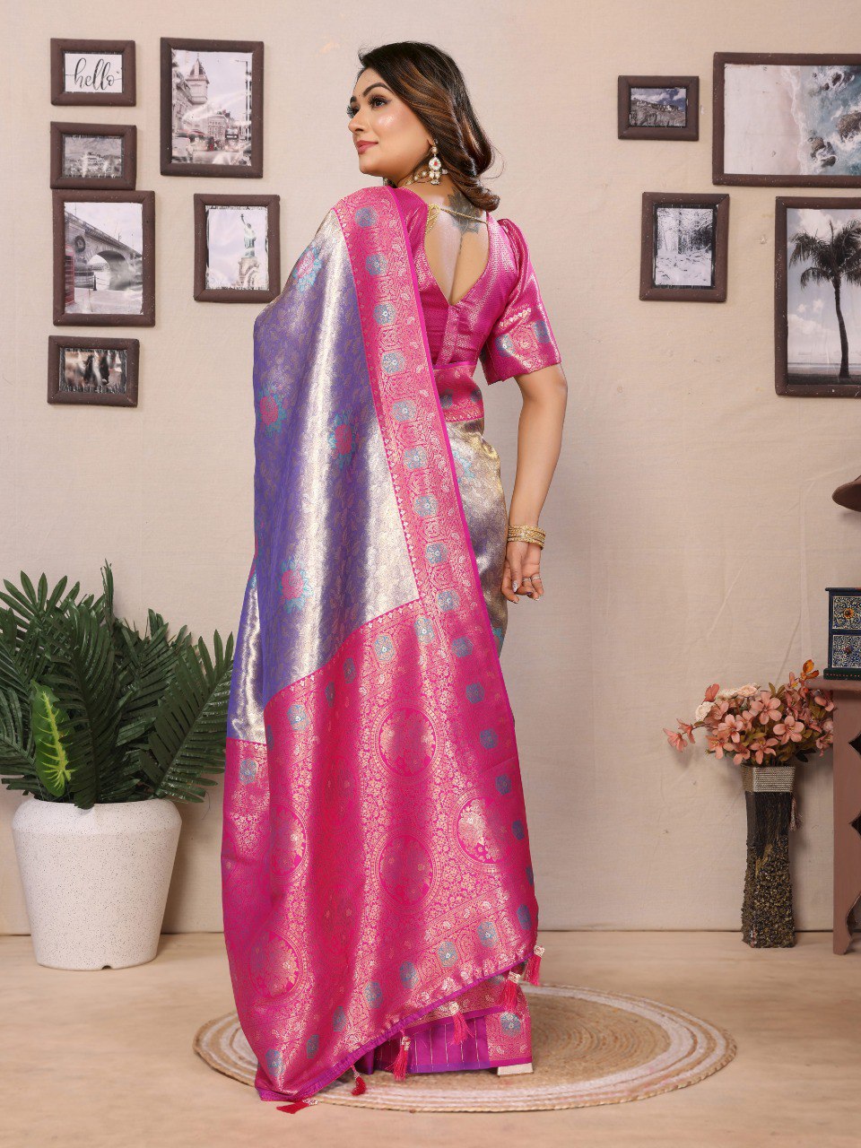 Classic Banarasi Silk Purple & Pink Color Saree