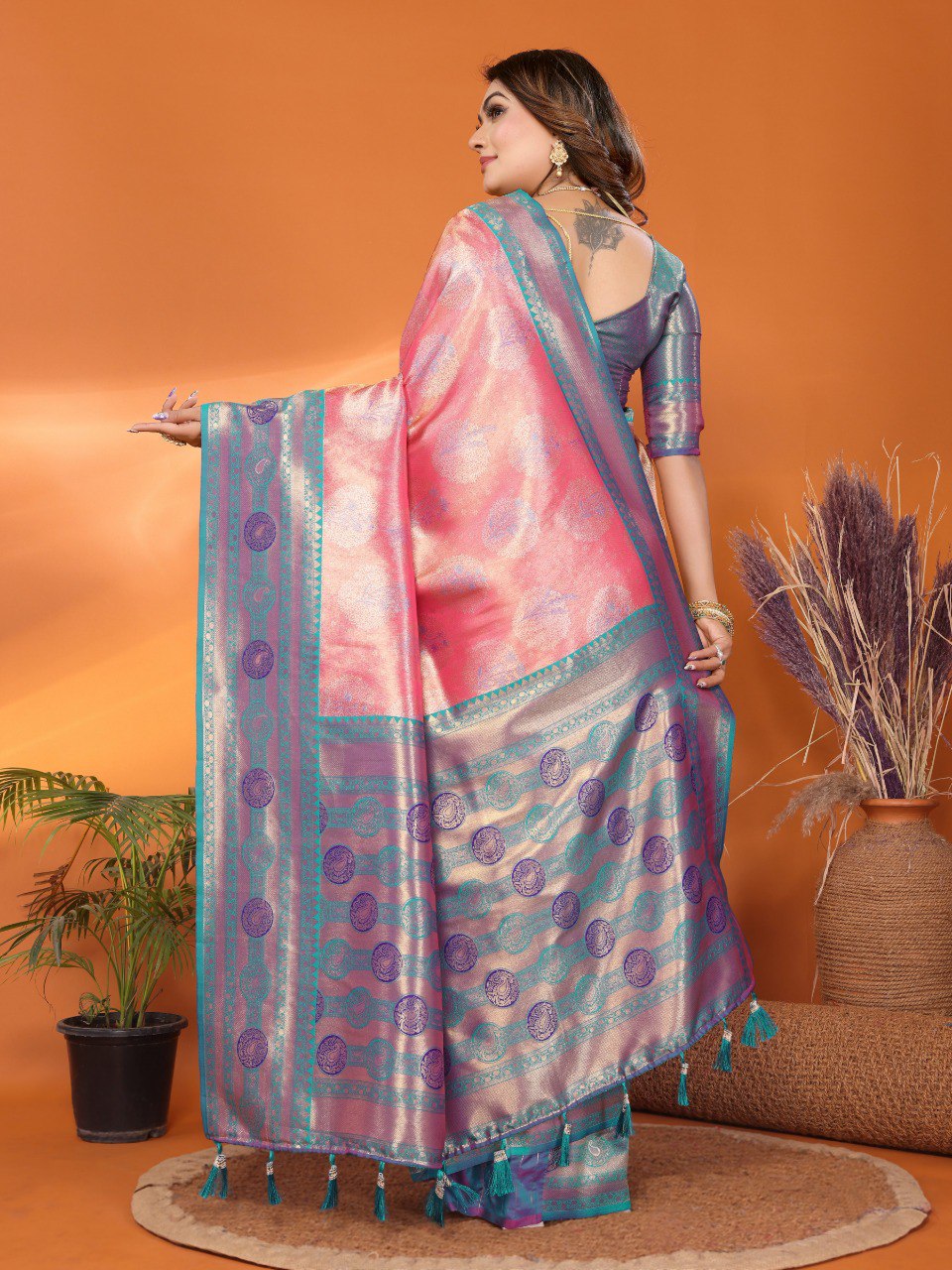 Presenting Paithani Banarasi Silk Pink & Teal Blue Color Saree