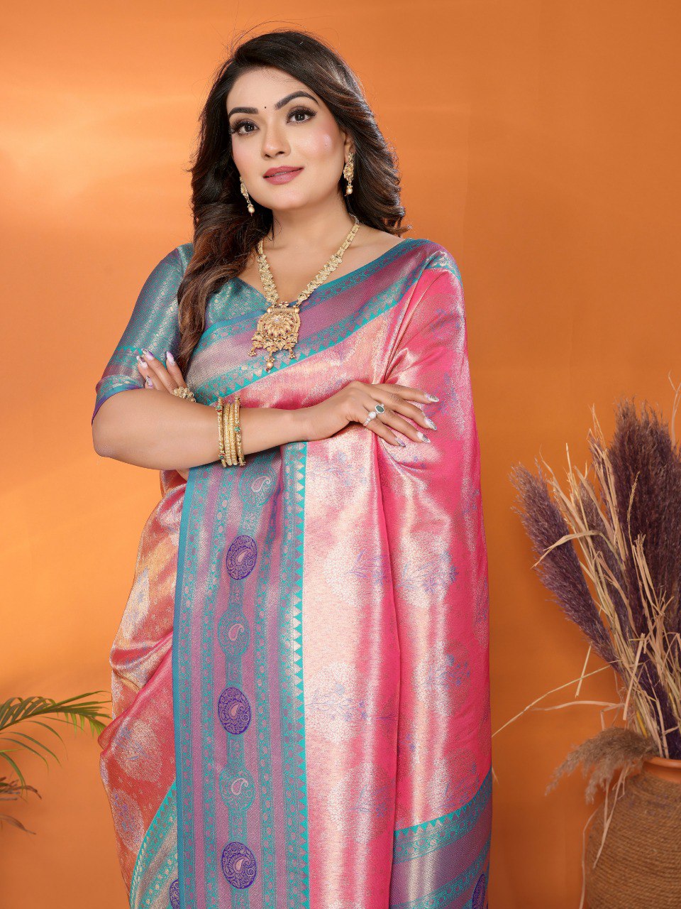 Presenting Paithani Banarasi Silk Pink & Teal Blue Color Saree