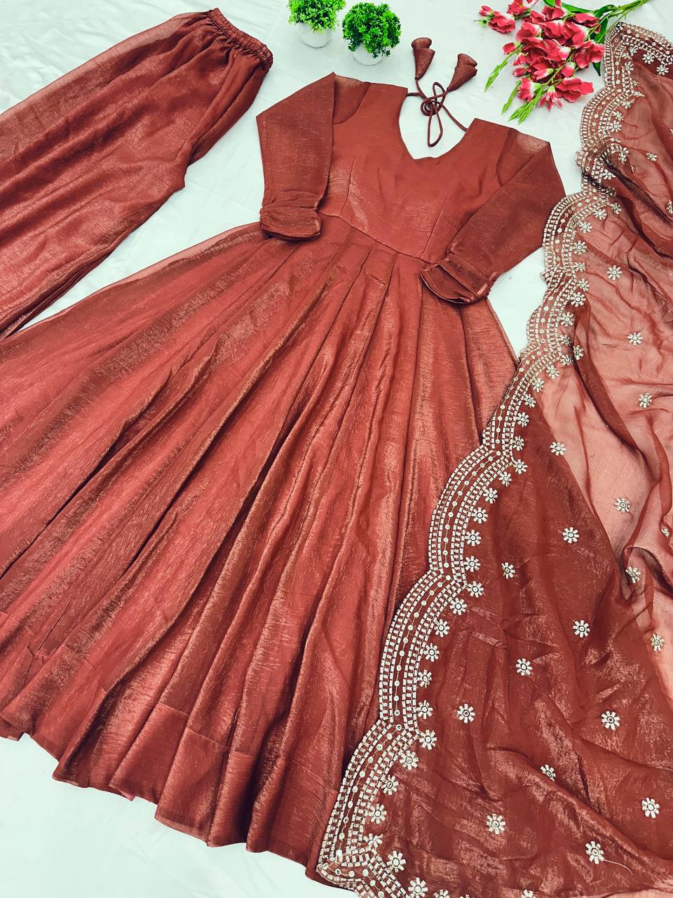 Lovely Fandy Silk Brown Color Gown