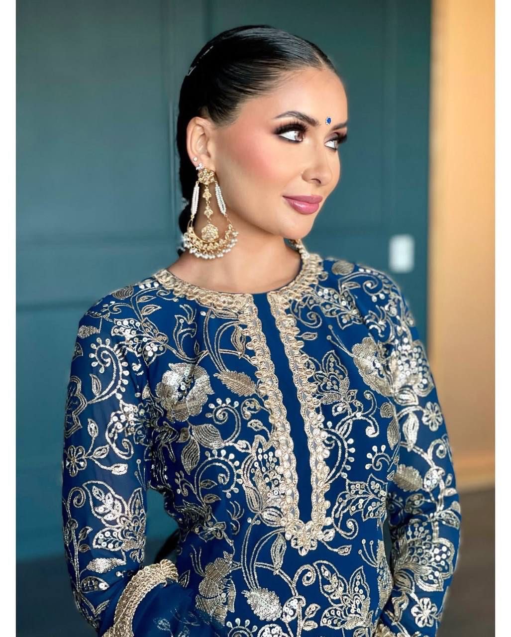 Superhit Gorgette Sequence Work Teal Blue Color Sharara Suit