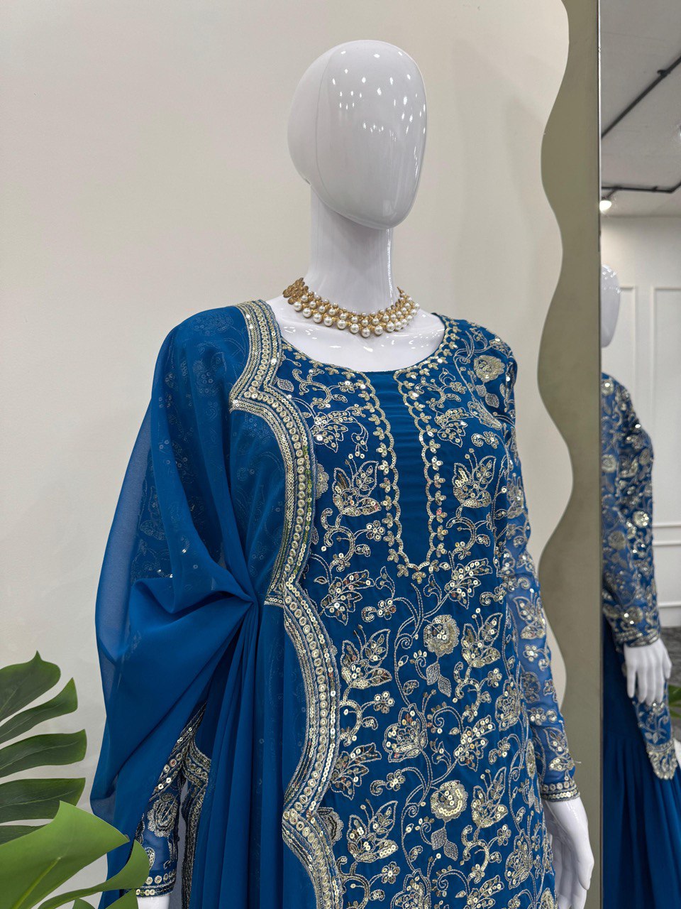 Superhit Gorgette Sequence Work Teal Blue Color Sharara Suit