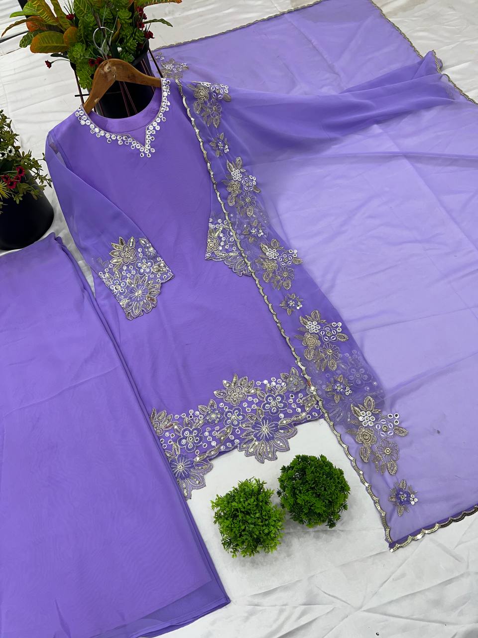 Fantastic Georgette Lavender Color Sharara Suit