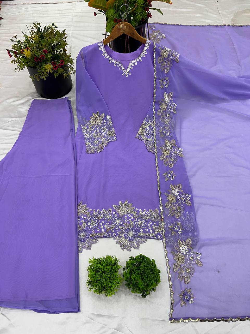 Fantastic Georgette Lavender Color Sharara Suit
