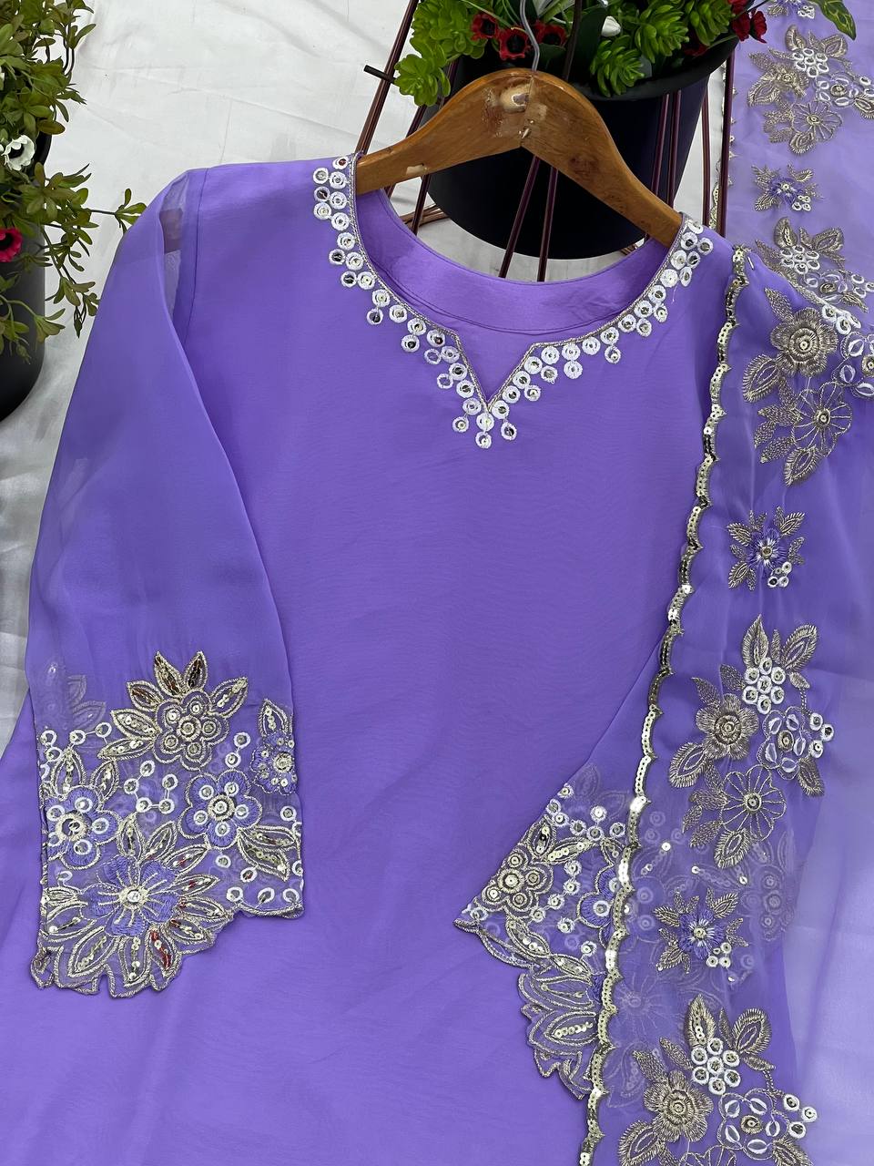 Fantastic Georgette Lavender Color Sharara Suit