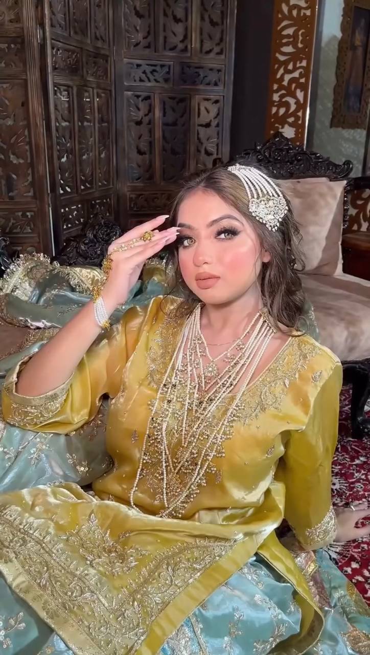 Fabulous Jimmy Cho Yellow And Sky Blue Color Sharara Suit