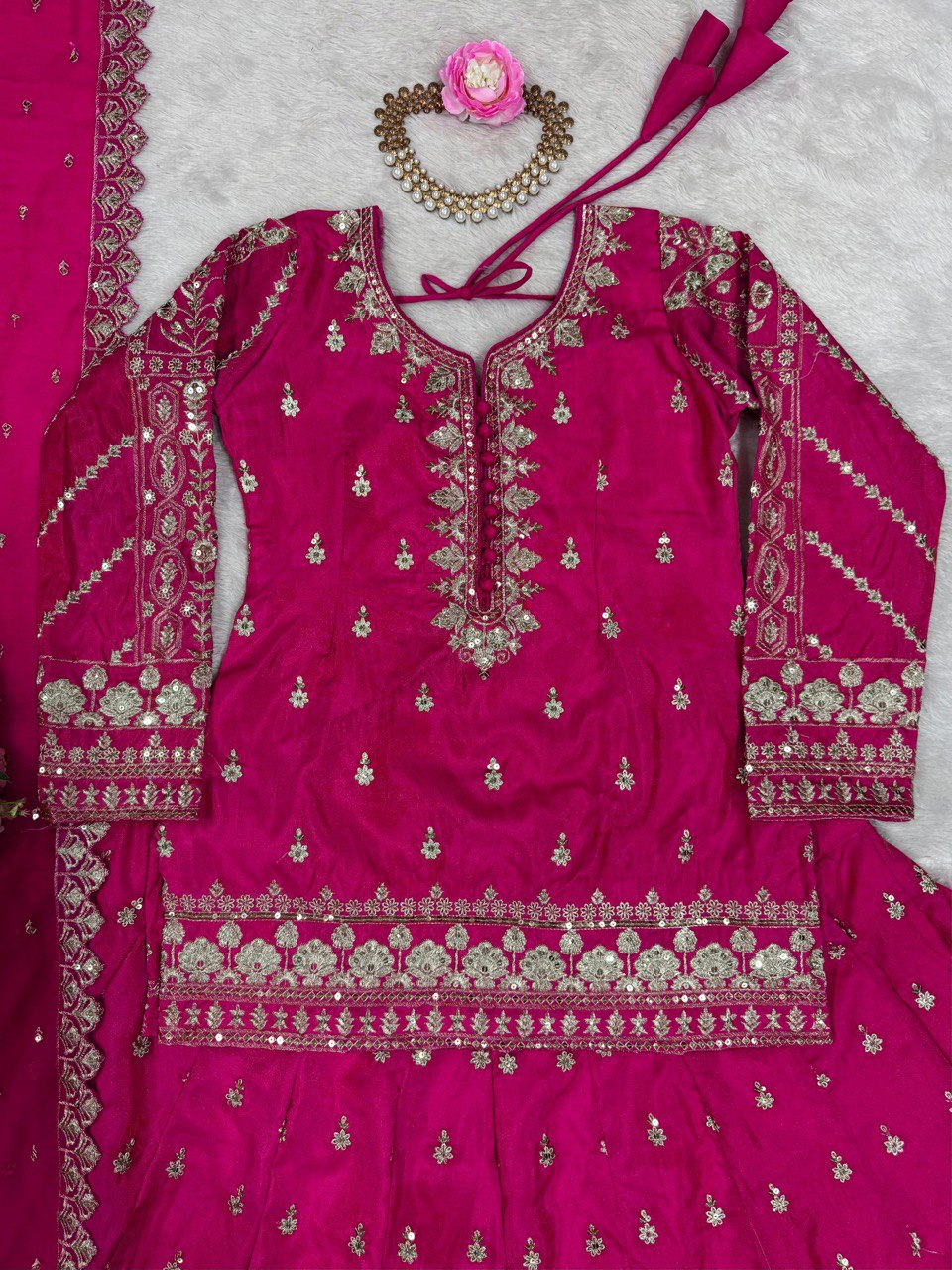Occasion Wear Simmer Silk Dark Pink Color Top With Lehenga
