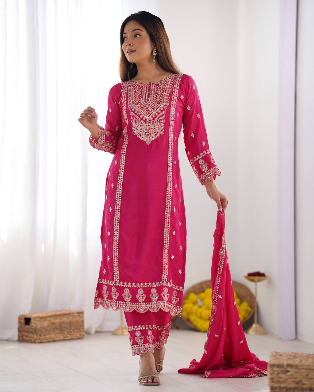 Fabulous Real Mirror Khatli Work Pink Color Salwar Suit – vastracloth