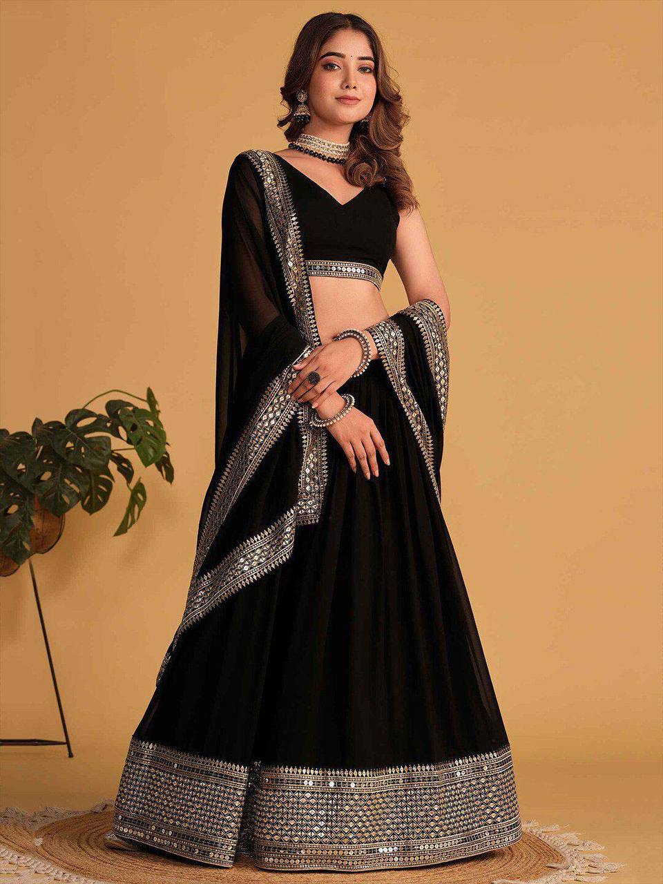 Function Wear Embroidery Work Black Color Lehenga Choli