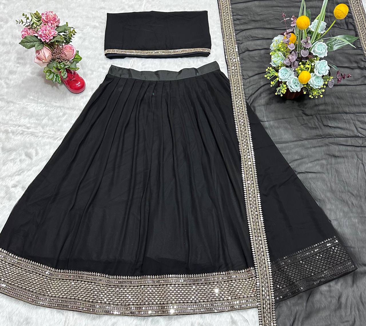 Function Wear Embroidery Work Black Color Lehenga Choli