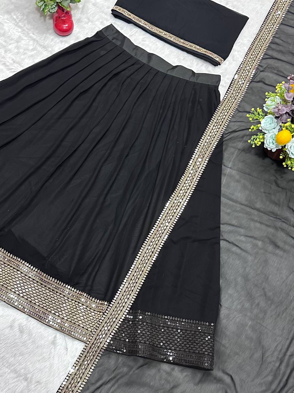Function Wear Embroidery Work Black Color Lehenga Choli
