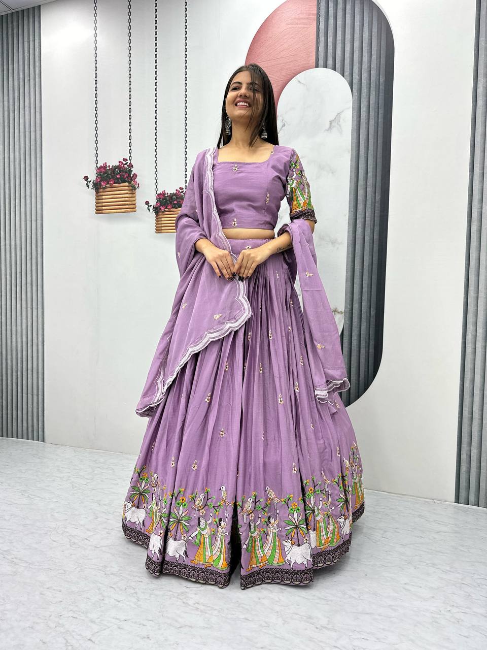 Eyes Catching Chinon Lavender Color lehenga choli