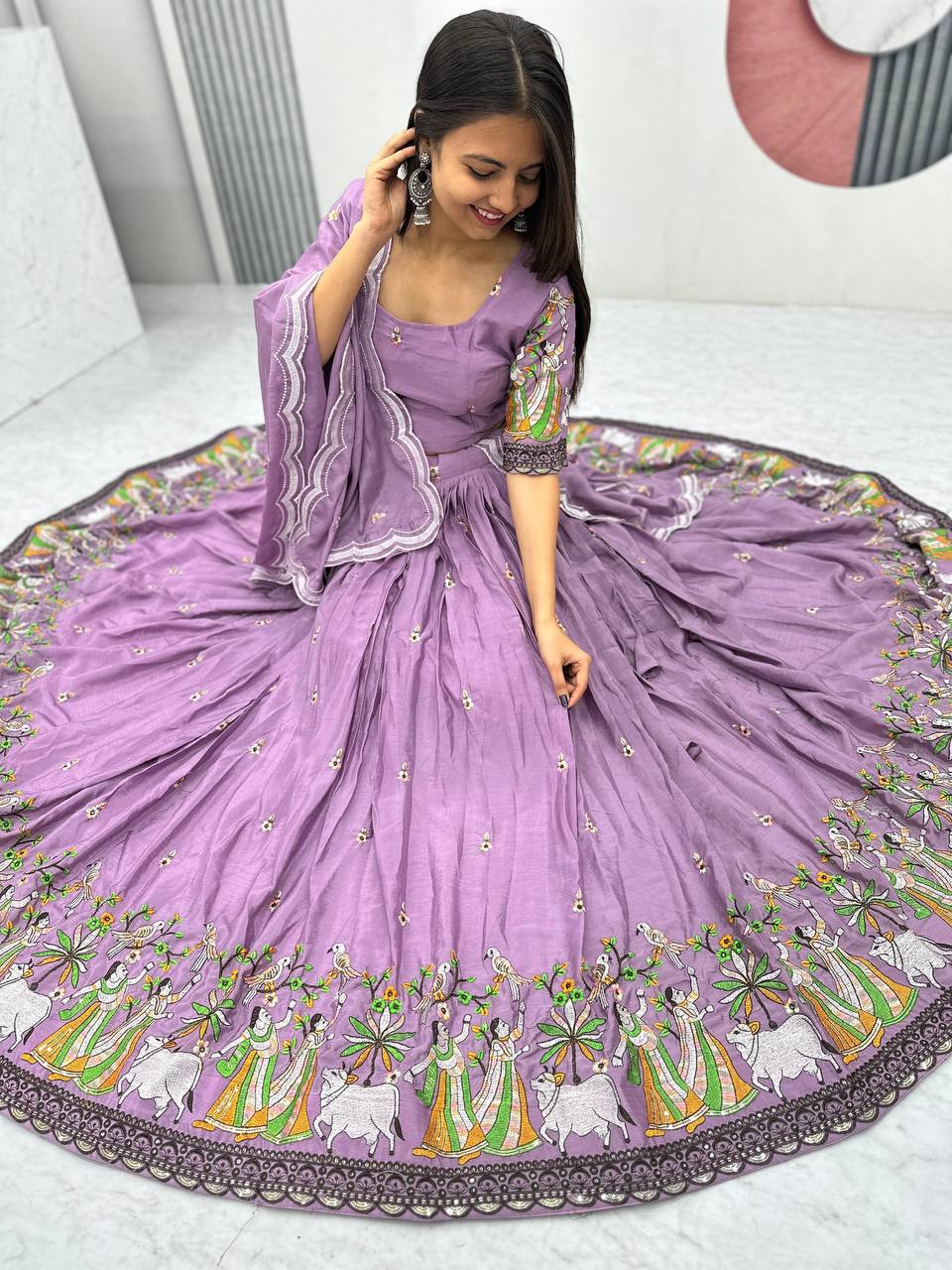 Eyes Catching Chinon Lavender Color lehenga choli