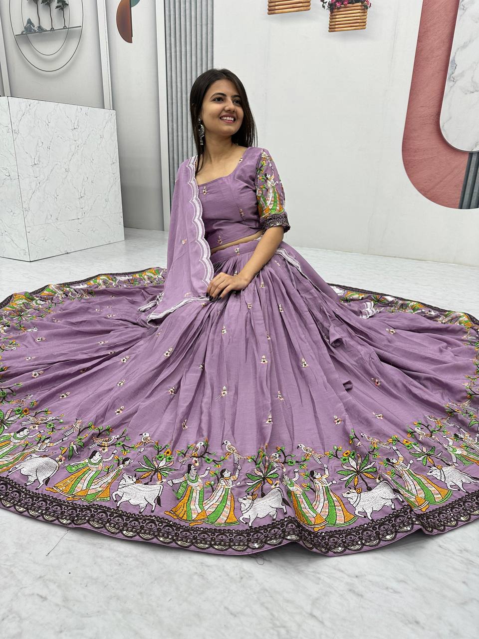 Eyes Catching Chinon Lavender Color lehenga choli