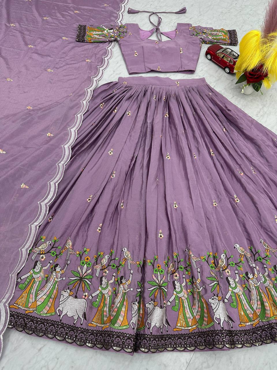 Eyes Catching Chinon Lavender Color lehenga choli