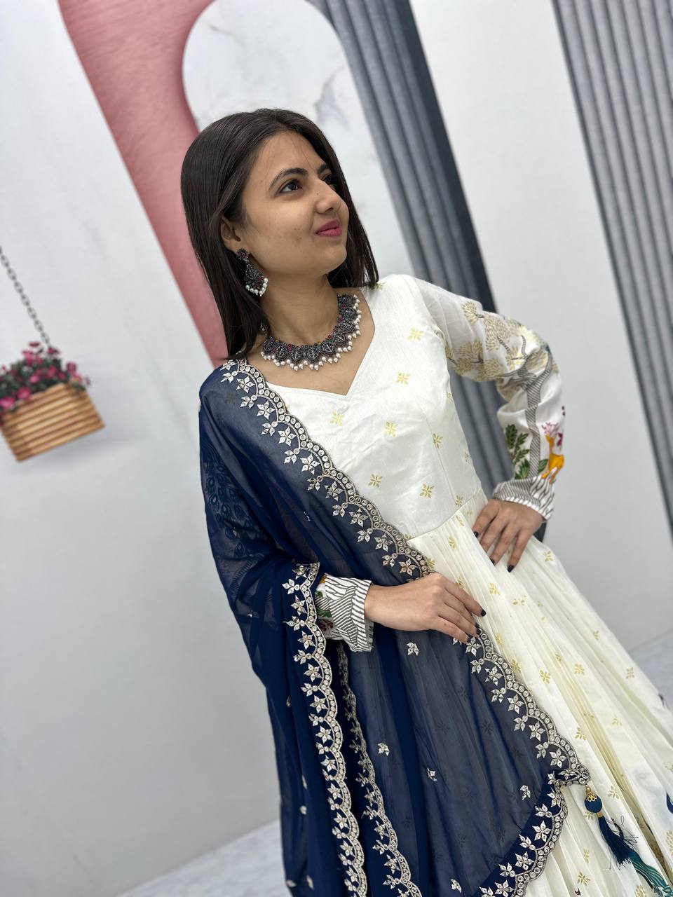 Festive Wear White Color Lehenga Choli With Blue Dupatta