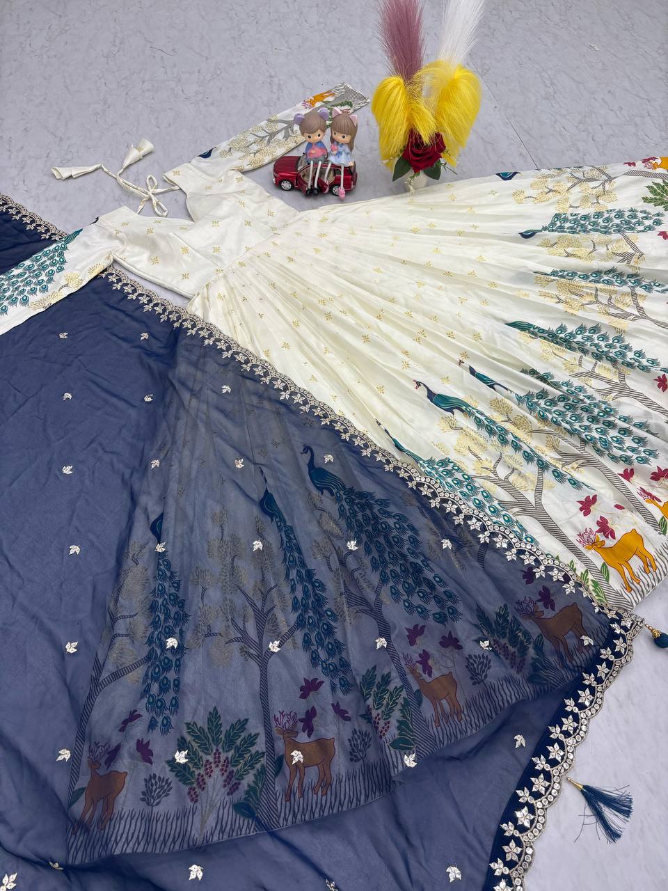 Festive Wear White Color Lehenga Choli With Blue Dupatta