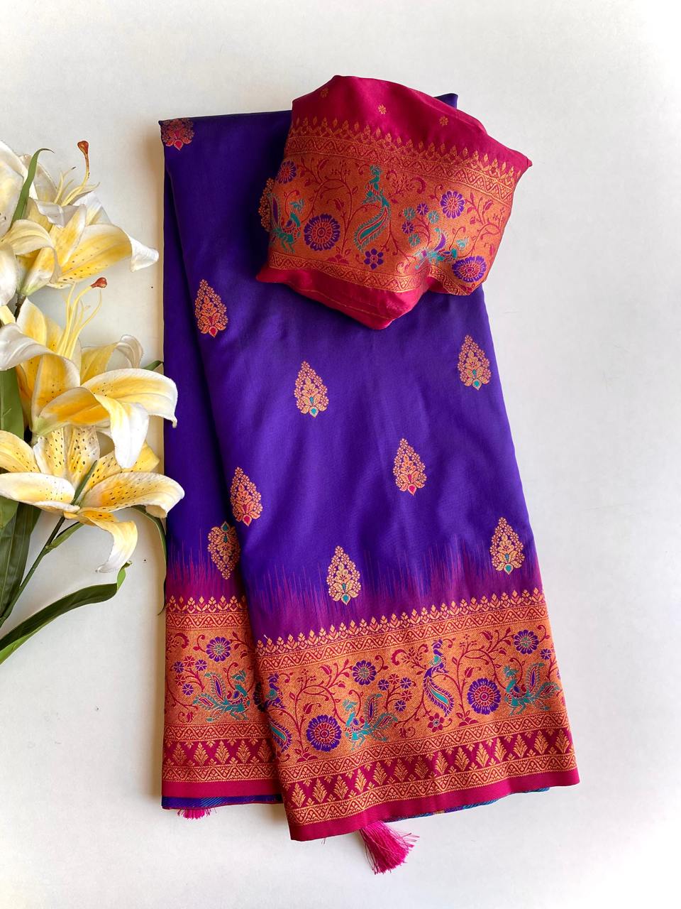 Ravishing Paithani Silk Blue Color Zari Weaves Saree
