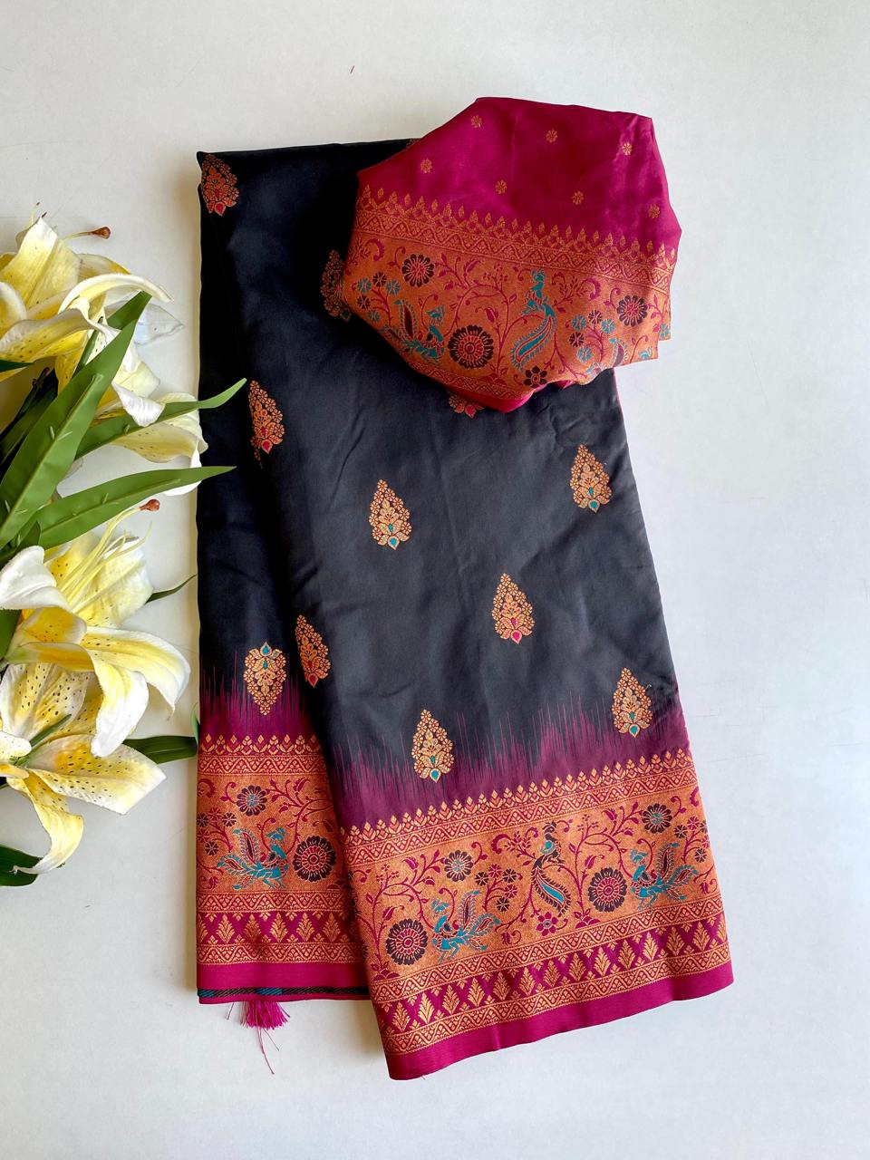 Ravishing Paithani Silk Black Color Zari Weaves Saree
