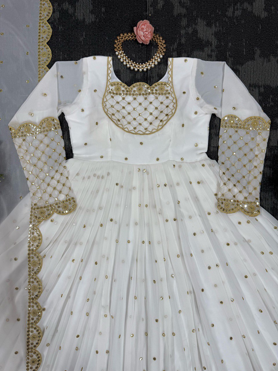 Glimmering Georgette White Color Long Gown