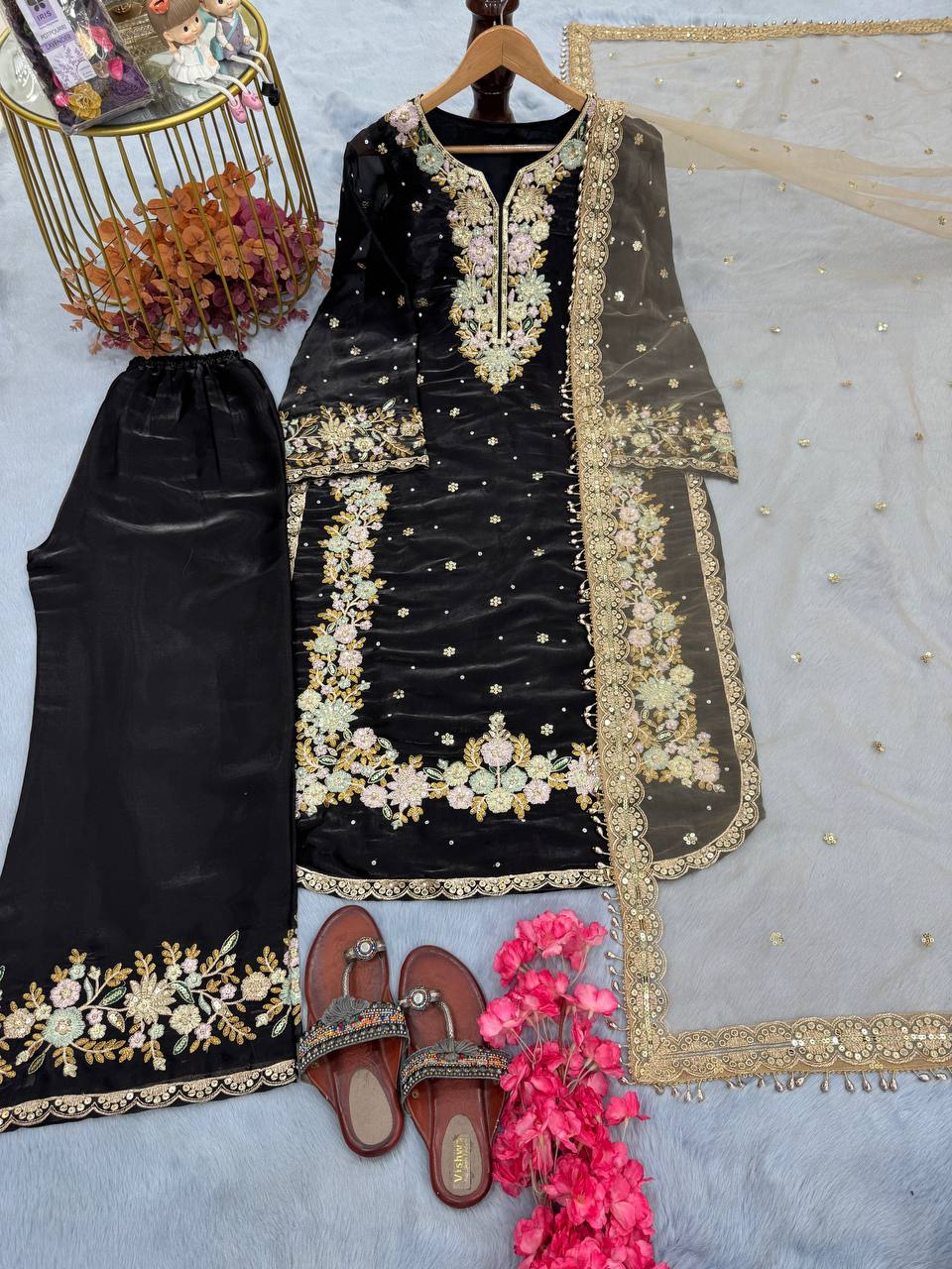 Elegant Jimmy Choo Sequence Work Black Color Palazzo Suit