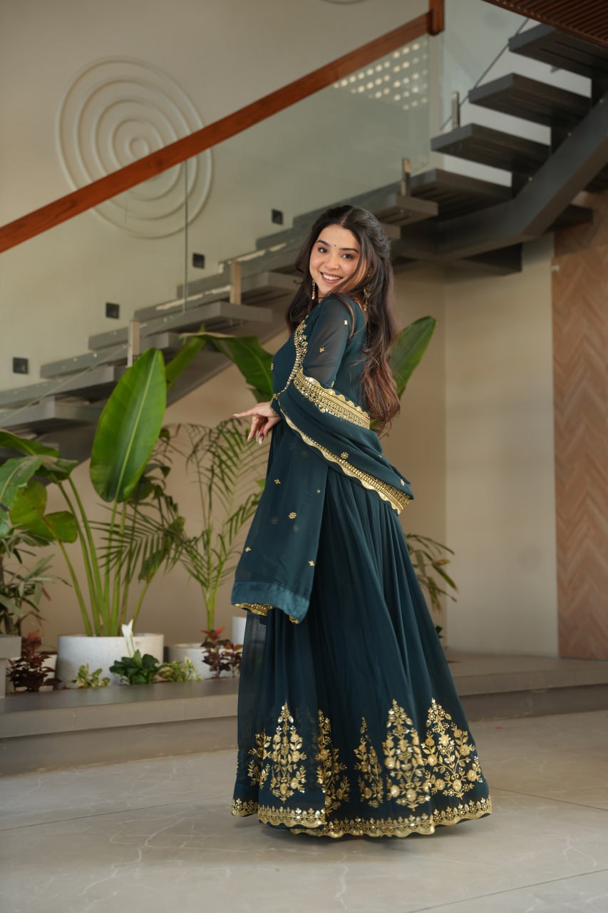 Beautiful Rama Color Heavy Gown With Dupatta