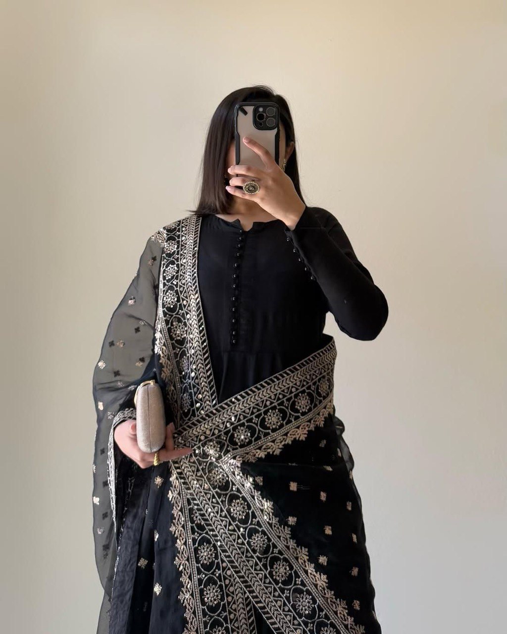 Demanding Chinon Silk Black Color Gown