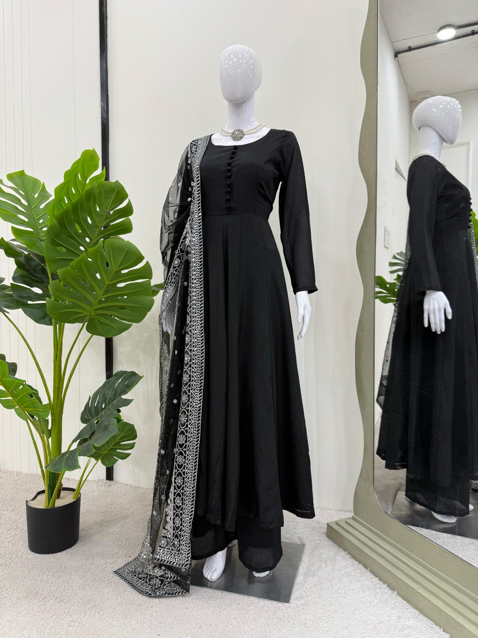 Demanding Chinon Silk Black Color Gown