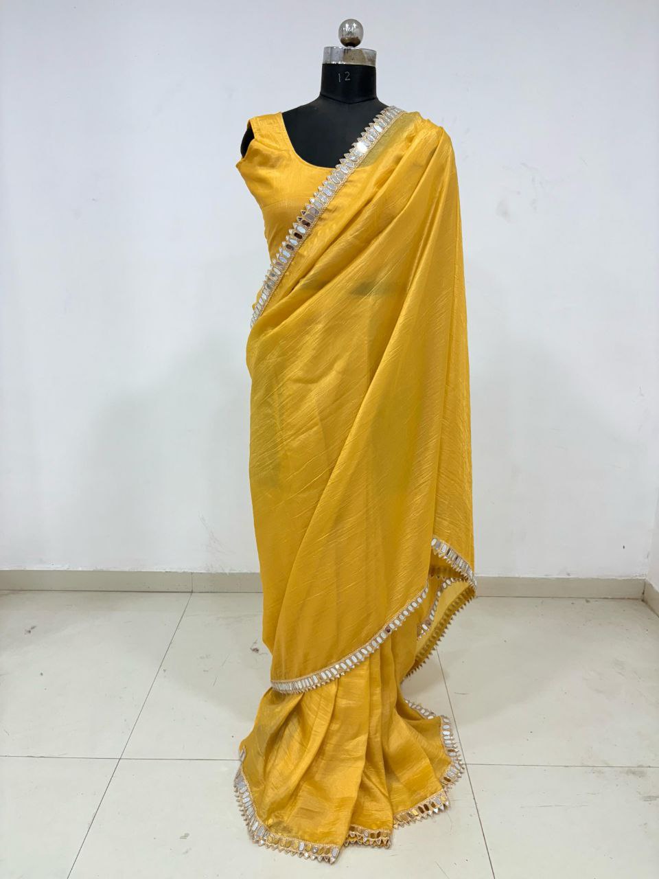 Function Wear Gold Crush With Work Yellow Color Saree