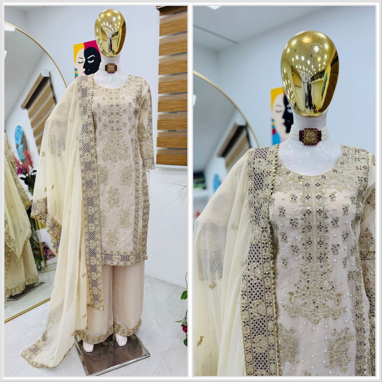 Festive Wear Sequence Work White Blue Color Sharara Suit