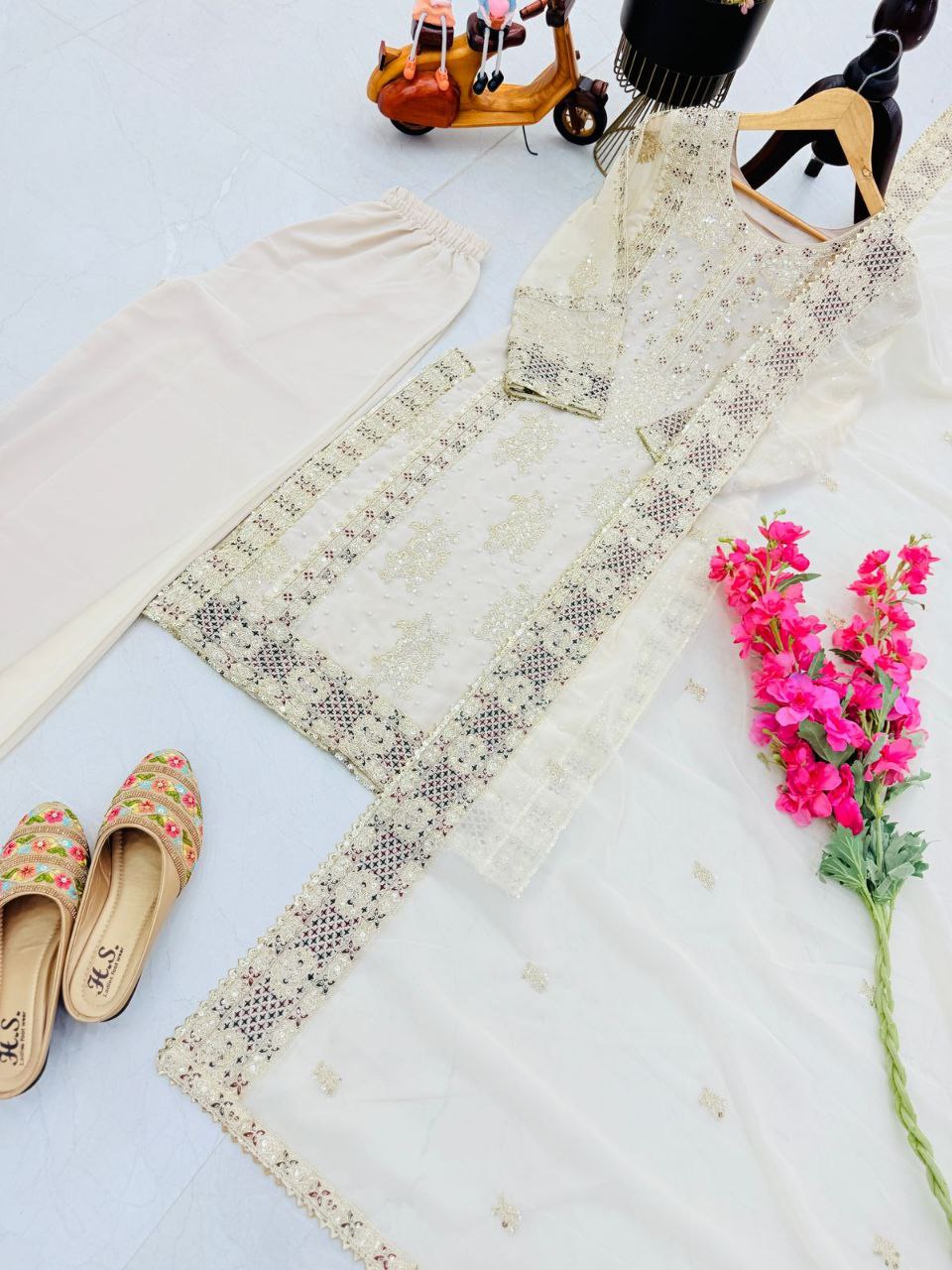 Festive Wear Sequence Work White Blue Color Sharara Suit