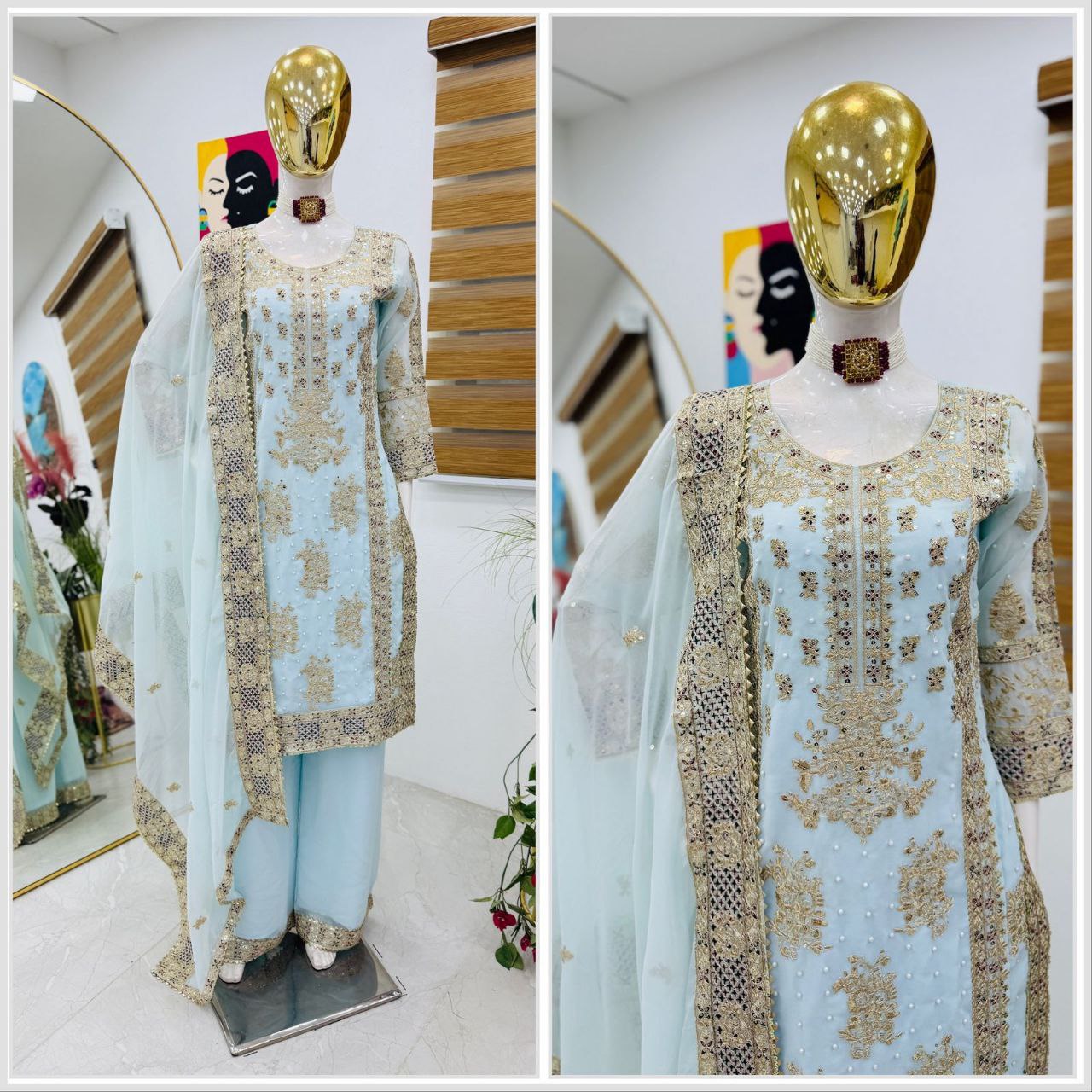 Festive Wear Sequence Work Sky Blue Color Sharara Suit