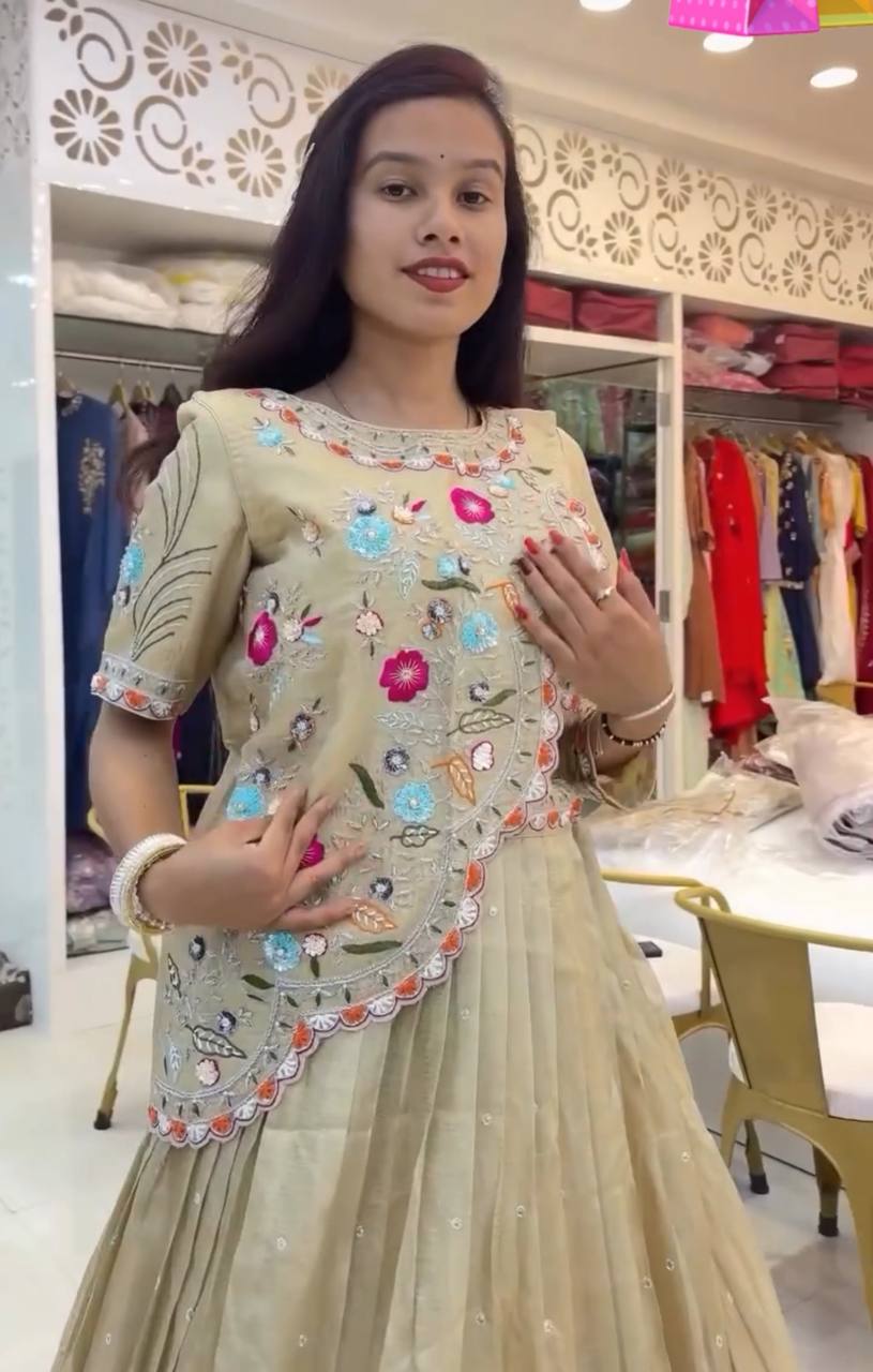 Occasion Wear Gold Crush Cream Color Lehenga Choli